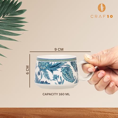 Image of CRAF10 Handcrafted Ceramic Stylo Blue Teapot Cup Set - 1 Kettle (1 Litre) & 6 Cups (160 ML), Microwave & Dishwasher Safe | Morning Set | Tea Sets with Kettle for Gifting