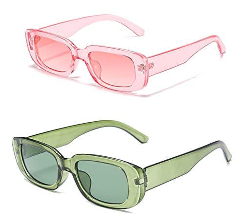 Image of IKANOO Retro Rectangle Sunglasses for Women Men Small Square Frame Trendy Y2K 90's Black Sunglasses