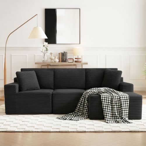 Image of Modular Sectional Sofa, Black Boneless Couch for Living Room
