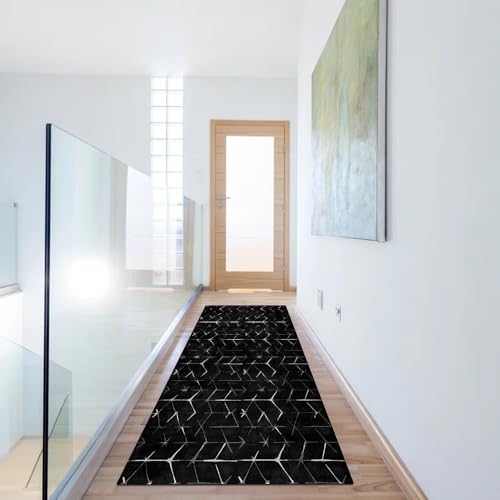 Tapis de couloir moderne abstrait noir avec envers antidérapant - 6