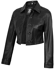 Mable Cropped Black Leather Jacket Women