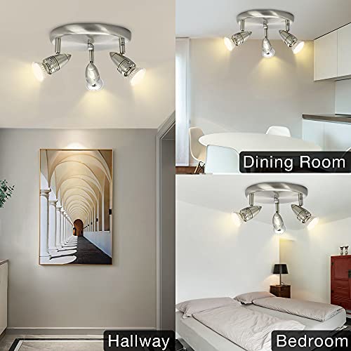 Dllt Round Ceiling Spotlight Fixture, 3-Light Led Track Lighting Brushed Nickel, Directional Lighting Fixture For Kitchen, Hallway, Bathroom, Flexibly Rotatable Track Light Heads, Gu10 Bulbs Included #TOP1