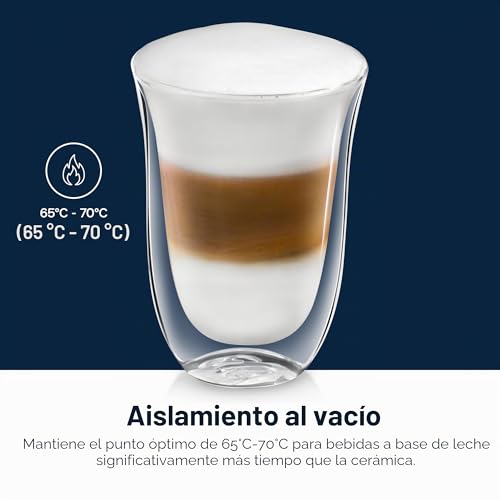 Miniatura 5 de De'Longhi Juego de 2 vasos premium para café latte macchiato, apto para lavavajillas, pared doble vidrio templado, transparente, 330 ml