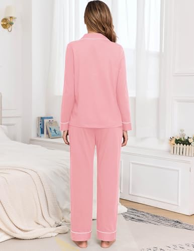 Image of Veseacky 100% Cotton Women's Pajama Set Long Sleeve Button Down Sleepwear Soft Pjs Lounge Sets Nightwear Pjs XS-XXL