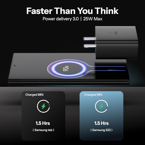 Image of AILKIN 25W GaN USB-C Superfast Charger Adapter Compatible with Samsung Galaxy S /A /M /F /Z Series-Compatible with S25 /S24 /S23 /S22 Ultra /S21 /21FE /S20 /Note /M54 /M53 5G /M33 /M23 /A34 /A54 5G /A13 & More(Black)