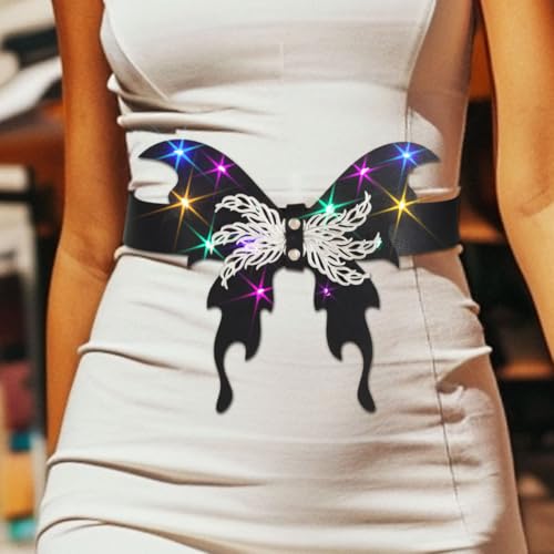 COSYDAYS Light Up Butterfly Leather Waist Belt LED Black Dress Belts Rave Waist Accessories for Women3