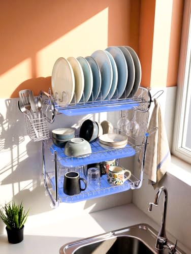 Image of AMOL Stainless Steel Kitchen Dish Rack | Rust-Resistant Utensil Stand with Glass & Spoon Holder | Wall Mountable Modular Kitchen Organizer (Made in India) (Height- 20 Inches)