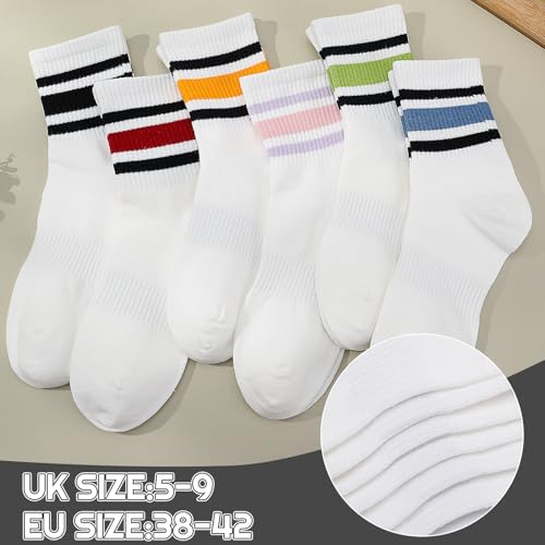 6 Pairs Retro Stripe Tube Socks Classic Athletic Sport Running Crew Casual Cotton Novelty Socks for women Girls4