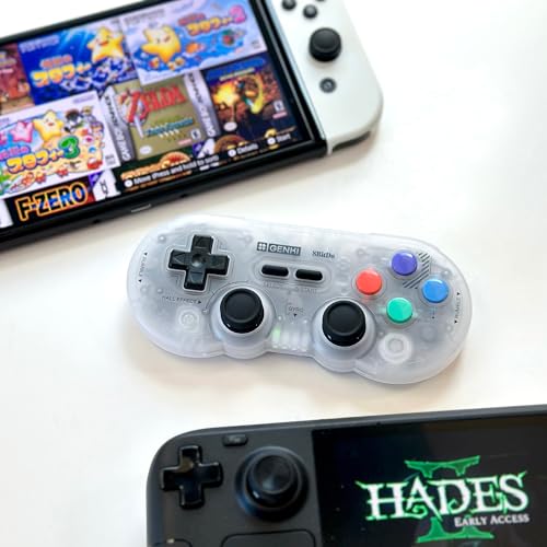 GENKI x 8BitDo PocketPro Portable Wireless Game Controller with Hall Effect Joysticks Rumble, Gyro, USB-C Cable Gamepad for Portable Consoles, Switch, Windows, Mac OS, Android, Steam Deck
