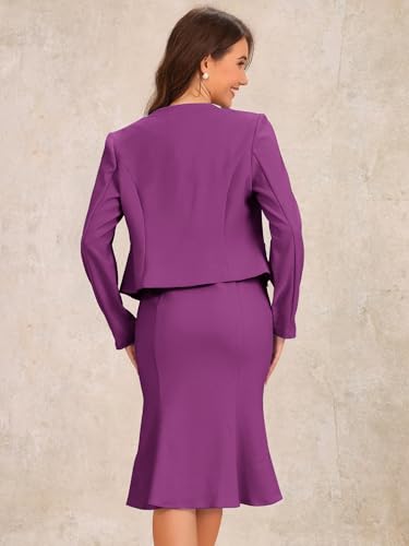 Image of Allegra K 2 Piece Suit Dress Set for Women's Cropped Blazer and Sleeveless Mermaid Business Dress