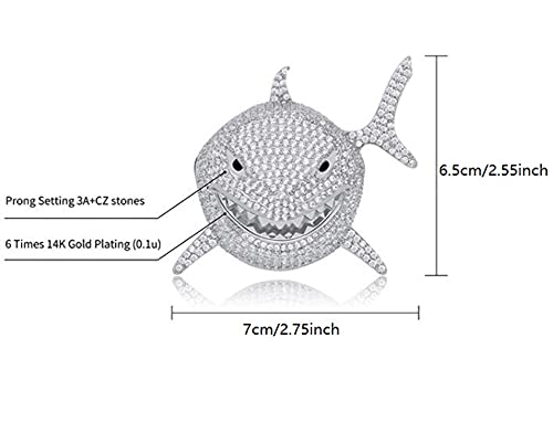 Xikui Diamond Necklace Chain, 18K Gold Plated Hip Hop Shark Pendant With Cuban Chain Width 13Mm Length 19.7In(50Cm) For Men/Women(Silver) #TOP3