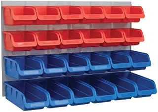 Faithfull FAIPAN24 24 Plastic Storage Bins with Metal Wall Panel, Fixings Included,Blue / Red,12.0 cm*65.6 cm*39.8 cm