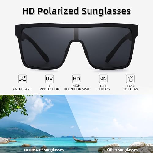 GLINDAR Polarized Flat Top Sunglasses Womens Men, Oversized Square Shield Sports Glasses3