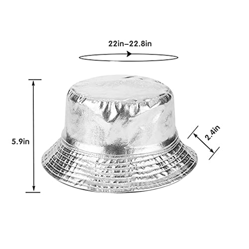 Silver White Bucket Hat For Women, Summer Travel Beach Outdoor Sun Hat Reversible Double-Side-Wear #TOP5
