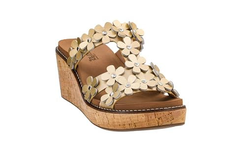 Image of Corkys Footwear Womens Mic Drop Wedge - Featuring A 2.5-inch Heel, A Strappy Upper with 3D Floral Embellishments, and Corkys Signature Soft EVA Insoles