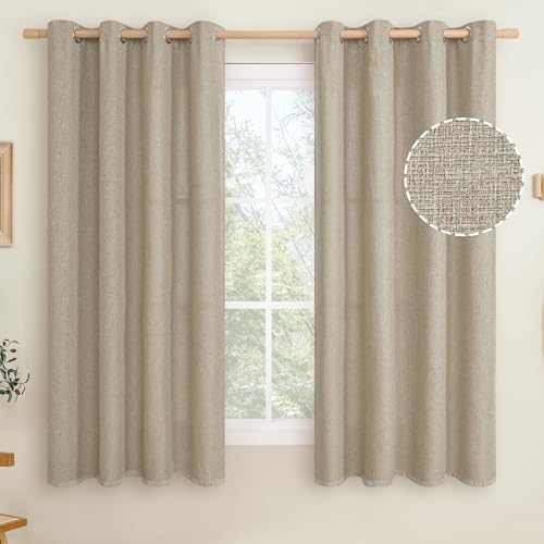 LAMIT 63 Inches Long Taupe Linen Curtains for Bedroom 2 Panels Set