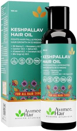 Avimee Herbal Keshpallav Hair Oil for Hair Growth | For Both Men & Women | Helps to reduce Hair Fall | With Rosemary, Castor, Amla, Coconut and Bhringraj Oil | Mineral Oil Free | 100 ml