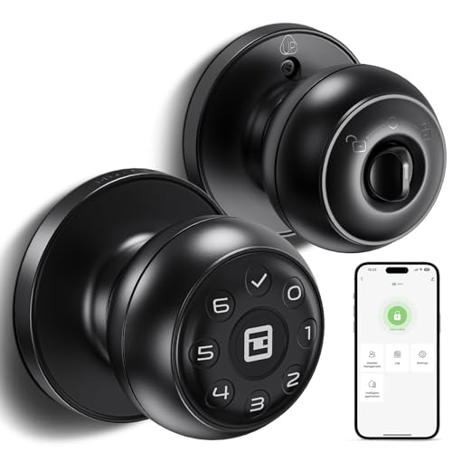 GeekTale Door Knob with Keypad Smart Door Knob with Lock Door Locks for bedrooms Biometric Keypad Door Knob with App Control for Bedroom Home Hotel Office