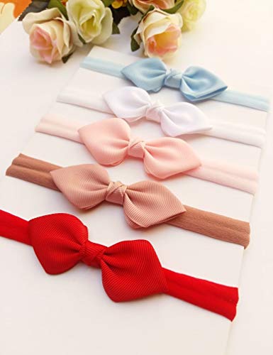 Kit c/5 Laços para Cabelo Bebê Meninas Tiara Faixinha Meia de Seda Slim Ajustável