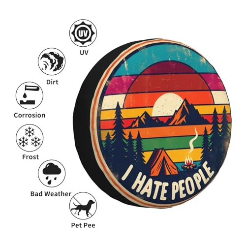 Image of Universal Fit Spare Tire Cover for Rv, SUV, Camper Colorful Mountain I Hate People Tire Covers Weatherproof Wheel Protector for Camping & Travel Trailer