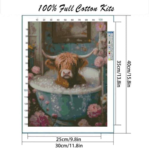 Image of MYBISYMQQ Highland Cow Cross Stitch Kits for Adults,Stamped Cross Stitch Kits for Beginner,DIY Needlepoint Embroidery Patterns Kits Embroidery Patterns for Home Wall Decor 15.7x11.8 inches