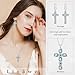 Linawe Cross Necklace, Aquamarine Blue Silver Jewelry for Women, Catholic Religious Gifts, Charm Pendant Necklace, Crystal Imitation Diamond Birthstone Cubic Zirconia Rhinestone Necklace
