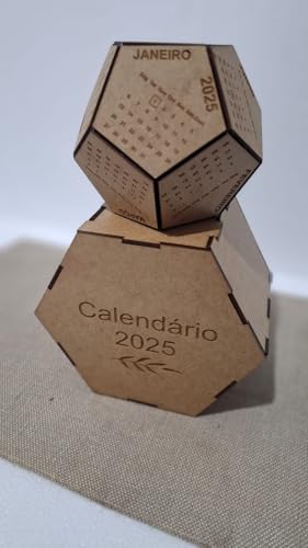 Calendário de Mesa Hexagonal em MDF, 12 Meses, Geométrico, 2025