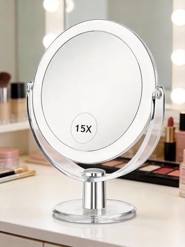 Espejo de maquillaje con base y aumento 1X/15X