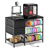 3D Printer Stand with Filament Storage Rack - 4-Tier Heavy Duty 3D Printer Table with 2 Drawers & Power Outlet, Multi-Use 3D Print Desk for Home, Studio, Workshop (Black)