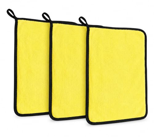 Image of BENAVJI Microfiber Cleaning Cloth Pack of 3 | 40x40 cm Ultra Soft Lint-Free Microfiber Towels | Multipurpose Cleaning Cloth for Car, Bike, Kitchen, Home, Super Absorbent, Reusable