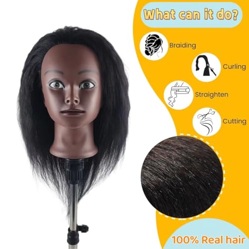 african human hair mannequin head for braiding 16 inch cosmetology manikin doll head with real hair for styling black mannequin head with stand