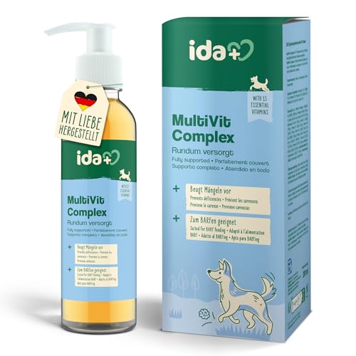 ida+ - MultiVit Complex für Hunde - 200ml - 15 wichtige Vitamine für den Hund - Ideal zum Barfen - Vitamin B Komplex - Vitamin A, D, D3, E, K, Biotin - für eine optimale Vitamin-Versorgung