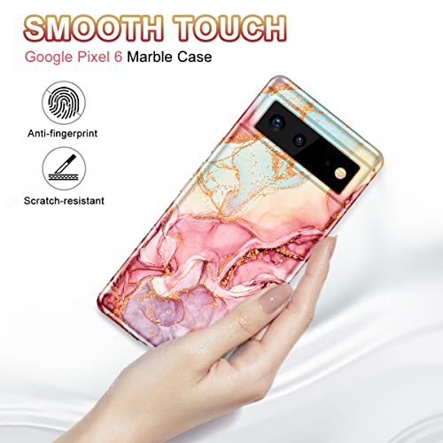 Btscase for Google Pixel 6 Case, Gold Glitter Bling Marble Pattern Hard PC Slim Fit Shockproof Full Body Rugged Drop Protective Women Girls Cover Cute Case for Google Pixel 6 (2021), Rose Gold