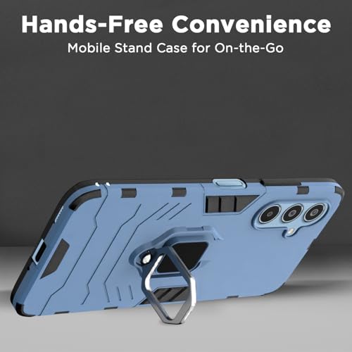 Image of Pikkme D5 Tough Armor Back Cover | 360 Protection Case | Ring Holder Stand Bumper Case for Samsung Galaxy M35 5G (Blue)