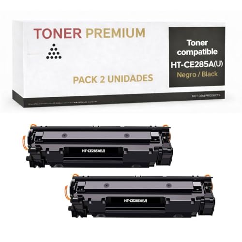 Tóner HT CE285A (85A) Universal (U) | Reemplazo Compatible CE285A para HP LaserJet Pro P1102, P1102w, M1132 MFP, M1212nf, M1217nfw y Canon LBP6030, MF3010 | Negro, 2.000 Páginas por Cartucho (2)