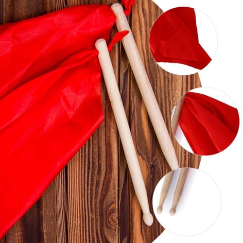 Baquetas de madera para percusión Beaupretty con cinta de seda roja de 37 x 37 cm, par de baquetas de 25 cm para tambor de cintura, accesorios para actuaciones tradicionales de león y tambores militares miniatura 3