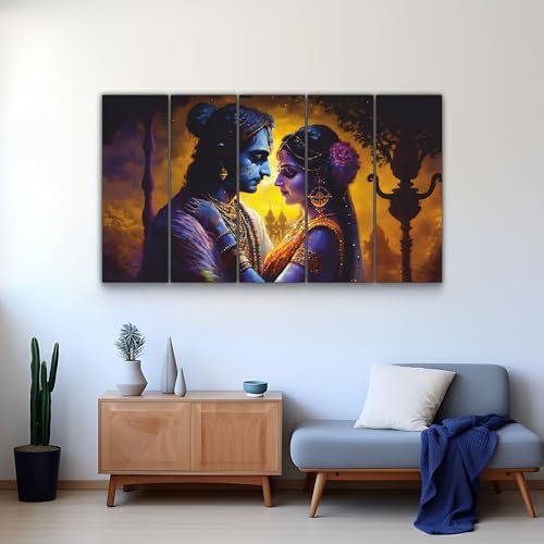 Image of The Castle Decor Lord Radha krishna painting | Multiple Frames Wall Art Painting for living room,Bedroom,Drawing room,Hotels Wooden Framed-Digital Painting (Multi Color - Design 3, 36x60 Inch)