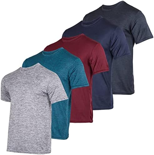 Real Essentials Mens Quick Dry Fit Dri-Fit Short Sleeve Active Wear Training Athletic Crew T-Shirt Gym Wicking Tee Workout Casual Sports Running Tennis Exercise Undershirt Top, Set 1, XXL, Pack of 5