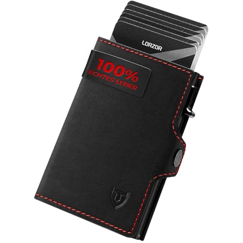 LORZOR® Slim Wallet mit Münzfach, Geldbörse aus Echtem Leder für Herren, RFID Blocker Portemonnaie, Kartenetui, Geldbeutel für 10 Karten, Smart Wallet