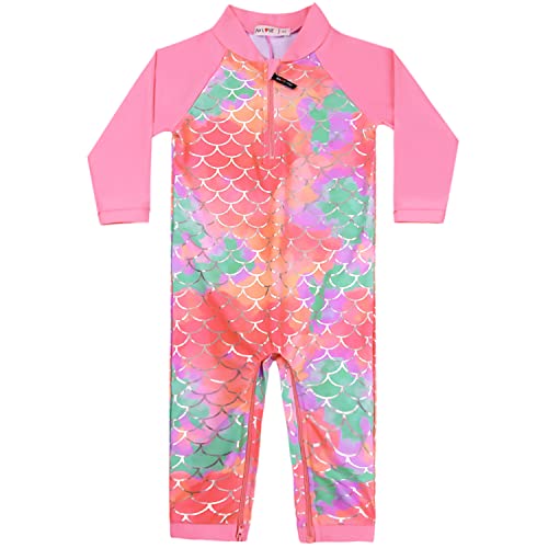 Image of weVSwe Baby Girl Toddler UPF 50+ Rash Guard Swimsuit Sun Protection Beachwear Zipper Bathing Suit 0-3 Years