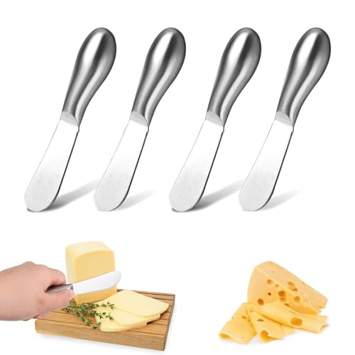 Clarmonde Spreader Knife Set,4-Piece Cheese and Butter Spreader Knives, Stainless Steel, Gifts for Father's Day/Chris (4 Silver Round Cheese Knife Set)