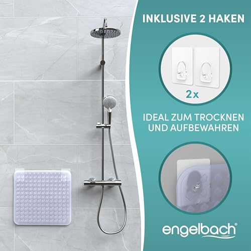 Foto von Engelbach® Duschmatte rutschfest 53x53cm inkl. 2 Haken - Antibakteriell & BPA-frei - Duscheinlage, Antirutschmatte - Waschmaschinen geeignet und schimmelresistent