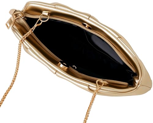 ChrisWish Women's Dressy Evening Bag Ruched PU Leather Clutch Purse with Detachable Metal Chain, Crossbody Shoulder Bag for Party Wedding(Light gold) — view 5