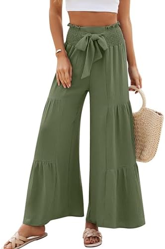 Blooming Jelly Women Casual Pants Wide Leg Trousers High Waisted Pant Trendy Vacation Outift 2025(L,Army Green)