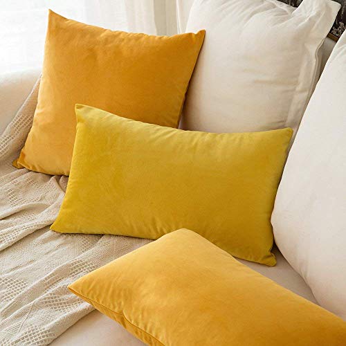 Image of Khooti Velvet Cushion Cover Pack of 1-18 inch x 22 inch / 46 x 56 cm - Orange Yellow - Soft Pillow Covers Cushion Case for Sofa Bedroom Livingroom Chair Car, Cushion Cover
