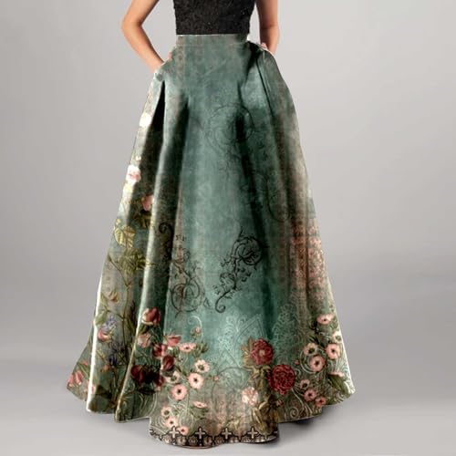 Maxi Skirts for Women 2025 Women's Boho Floral Printed High Waisted Mopping Floor Length A Line Long Skirt with Pockets2