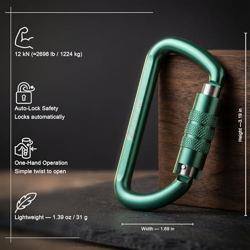 Image of FresKaro 3inch 12kN-2698lbs Auto Locking Carabiner Clips, Solid D Shape, Heavy Duty 7075 Aluminum, Lightweight 1.09oz, Rust Proof, for Hammock, Hiking, Dog Leash, Keychain etc., Multi-Colors