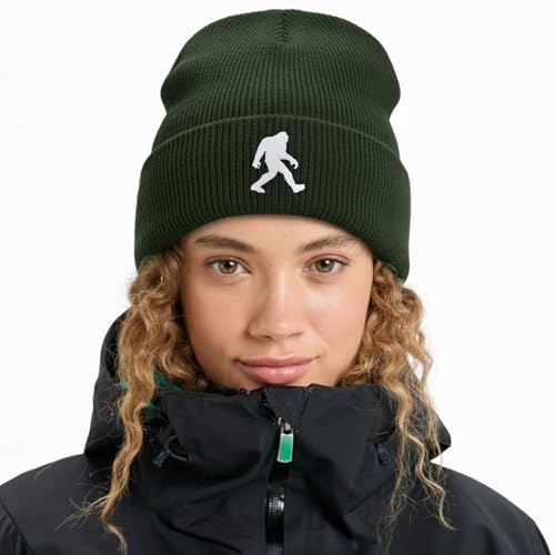 Image of Bigfoot Beanie for Men - Sasquatch Hat Winter Knit Cuffed Beanie for Women - Bigfoot Gifts for Christmas & New Year