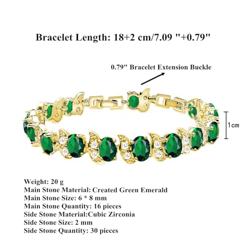 Image of LMXXVJ Fashion Tennis Bracelet Created Emerald White Gold Plated Charm Bracelet Gifts Jewelry for Women