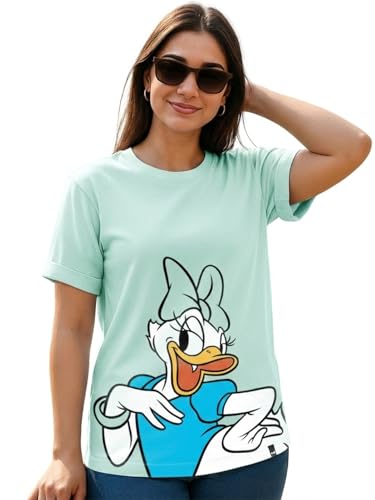 Image of Bewakoof Official Disney Merchandise Women's Graphic Print Boyfriend Fit Half Sleeve Round Neck Cotton Relaxed Fit T-Shirt